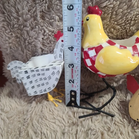 Colorful Chicken Figurine Set, Shelf Sitter, Navajo Signed Wood Chicken, Dept 56 - Picture 2 of 13